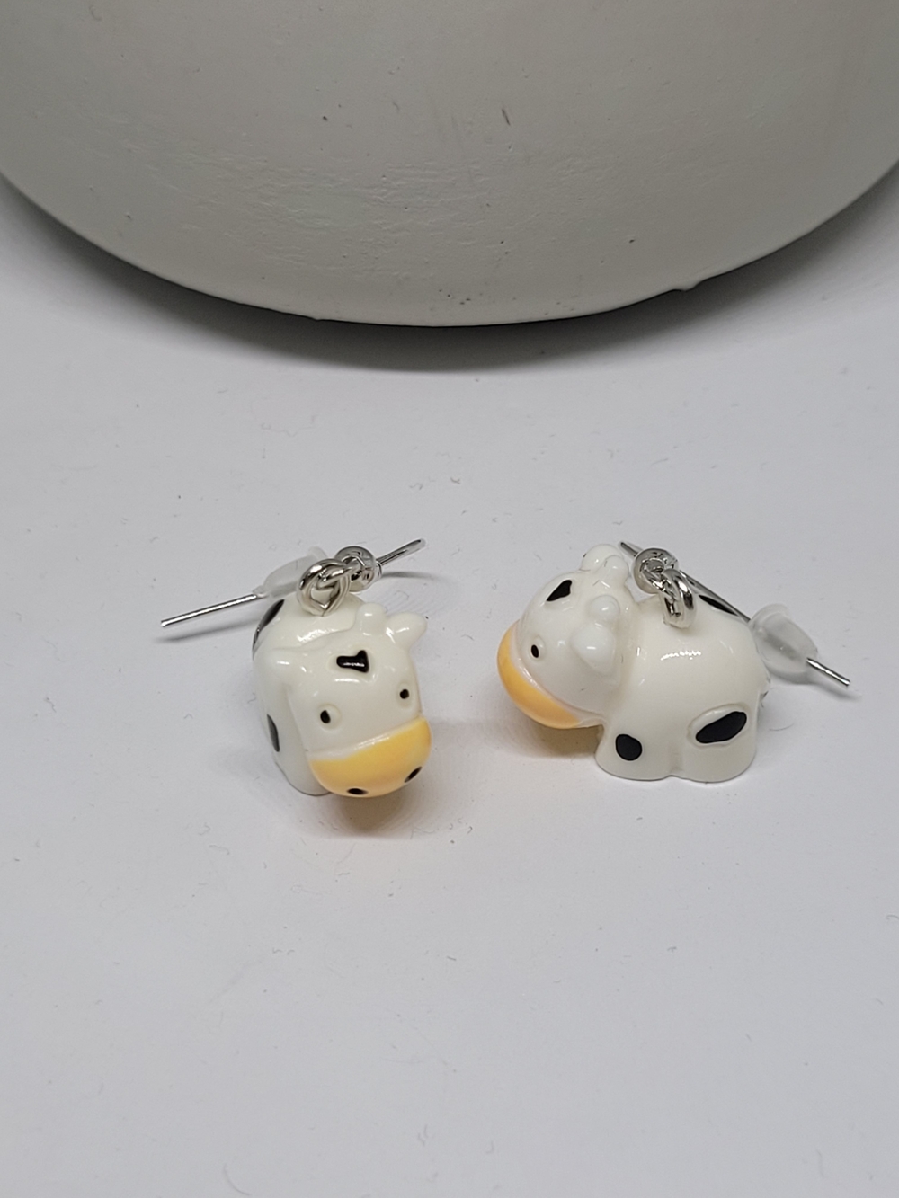 Cute White Cow Drop Earrings - Playful Animal